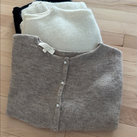 Sezane Sweaters - Sezane Neutral Ribbed Button Cardigan in Taupe
